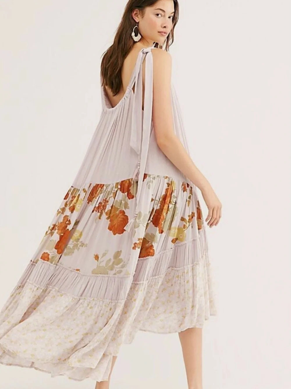 Free People Bare It All Maxi Bohemian Dress in Pale Lavender and Orange, Size S - Picture 2 of 12